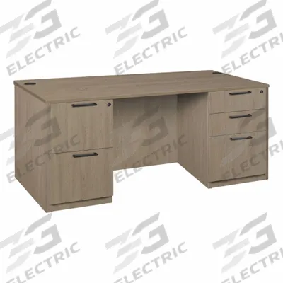 REGENCY Desk: Particle Board, Oak, 2 Pedestals, 5 Drawers, 71 in Overall Wd - Pedestal Desks