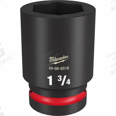 MILWAUKEE Deep Impact Socket: 1 in Drive Size, SAE, 1 3/4 in Socket Size, 6-Point - 1" Drive Impact Sockets