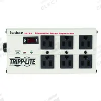 TRIPP LITE Outlet Strip: 6 Outlets, 6 ft Cord Lg, 3,330 J Rated Energy, 12 A Current, UL 1449, Gray (MPN ISOBAR 6 ULTRA). Key specifications — Brand: TRIPP LITE; Mounting Style: Keyhole.