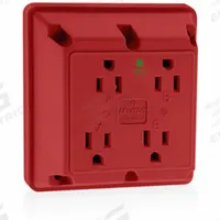 LEVITON Receptacle: Hospital Grade, Quad, 5-15R, Red, 125V AC, 15 A, 2 Pole / 3 Wire (MPN 1254-HR)