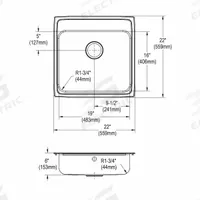 JUST MANUFACTURING Bowl Drop-In Sink: 22 in Overall Lg, 21 in Overall Wd, 6 in Bowl Dp, 1 Bowls (MPN SLFADA2122A601-J). Key specifications — Brand: JUST MANUFACTURING; Color Family: Silver/Gray.