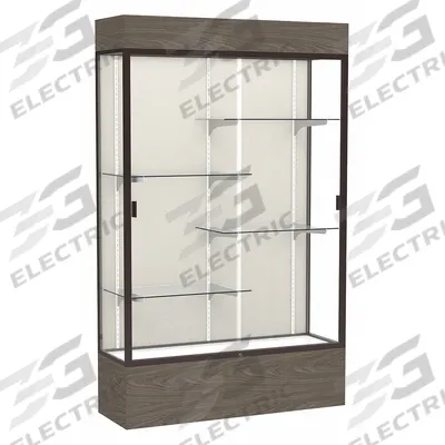 GHENT Freestanding Display Case: Walnut Vinyl, 80 in Overall Ht, 48 in Overall Wd - Display Cases