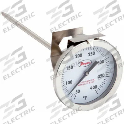 Dwyer Clip On Dial Thermometer: 50°F to 400°F, +/- 2% Accuracy, 5 in Stem Lg - General Purpose Vat & Pan Clip-On Dial Thermometers