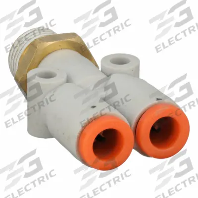 SMC Push-Fit Wye Fitting: 3/16 in OD x 3/16 in OD x 1/8 in Pipe x 3/16 in Pipe Size - Polybutylene & Brass Tube Fittings