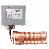 JOHNSON CONTROLS Line Volt Mechanical Tstat: 15° to 55°F, Steel, Fixed, 5°F, 120 to 600V AC Volt (MPN A70BA-18C). Key specifications — Switch Type/Action: SPST, Close on Rise; Temperature Control Range: 15° to 55°F; Temperature Differential: 5°F; Voltage: 120 to 600V AC; Capillary Length/Bulb Diameter: 20 ft Capillary, 20 ft x 1/8 in Bulb; Brand: JOHNSON CONTROLS; Differential Type: Fixed; Enclosure Material: Steel.