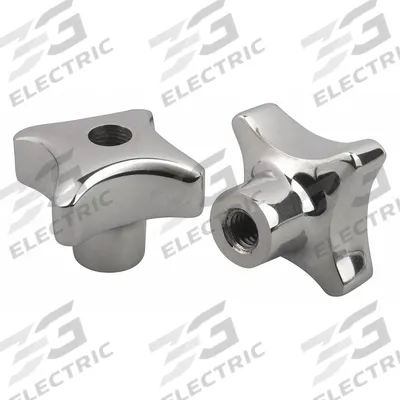KIPP Hand Knob: 4 Point, Stainless Steel, M10 Thread - Corrosion-Resistant 4-Arm Knobs with Threaded Through-Hole