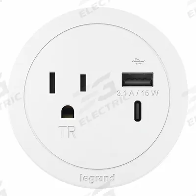 LEGRAND Furniture Power Outlet: 1 Outlets, 10 ft Cord Lg, White, 5-15R, 3 in Wd - Furniture Power Strips