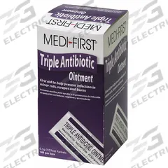 MEDI-FIRST Topical Antibiotic Ointment: Ointment, 0.5 g Size, 144 PK (MPN 22335). Key specifications — Format: Ointment; Product Type: Topical Antibiotic; Unit Package Type: Packet; Active Ingredient: Bacitracin Zinc; Manufacturer Part Number: 22335; Unitized: Unitized; Concentration: Neomycin Sulfate: 5 mg; Brand: MEDI-FIRST.