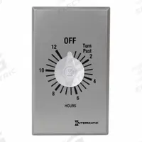 INTERMATIC Spring-Wound Timer: 12 hr Max, DPST, 277V AC, Wall Plate Included, Silver (MPN FF412H). Key specifications — Brand: INTERMATIC; Includes Hold: No Hold Included.