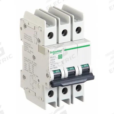 SCHNEIDER Miniature Circuit Breaker: 20 A Amps, 14kA at 120/240V AC, Screw Clamp - D-Curve, 3-Pole UL489 DIN Rail-Mount Miniature Circuit Breakers