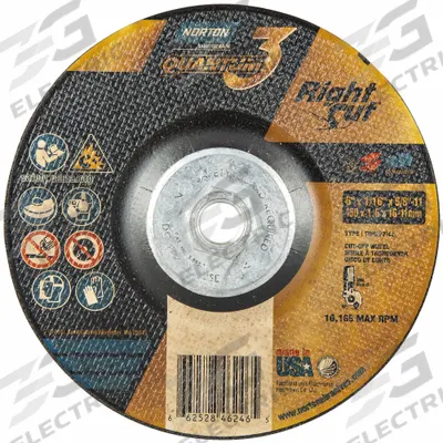 NORTON Depressed Center Wheel: Type 27, 6" x 1/16" x 5/8"-11, Ceramic, 36 Grit - Cool-Cutting Cut-Off Wheels for Carbon & Stainless Steel