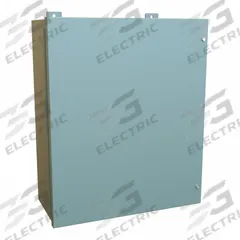 HAMMOND Enclosure: Steel, 24 in x 20 in x 9 in, NEMA 12, w/Panel, Solid Cover, Hinged (MPN 1418JE9). Key specifications — Brand: HAMMOND; Closure Method: Screws; Knockouts: Not Included.