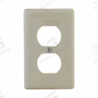 HUBBELL Wall Plate: Duplex Outlet, 1 Gang, Almond, Jumbo Size (MPN NPJJ8LA). Key specifications — Brand: HUBBELL; Material: Nylon.