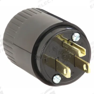 BRYANT Straight Blade Plug: 5-15P, 125V AC, 15 A, 2 Pole, 3 Blade, Black (MPN 5965B) - General Purpose Plugs