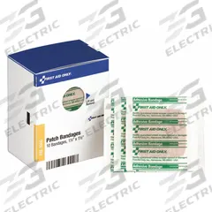 FIRST AID ONLY Adhesive Bandage: Strip Bandages, 1 1/2 in Wd, 1 1/2 in Lg, Not Metal Detectable (MPN FAE-3000). Key specifications — Product Type: Strip Bandages; Unitized: Unitized; Water Resistance: Water Resistant; Brand: FIRST AID ONLY; Latex Content: Latex Free; Metal Detectable: Not Metal Detectable; Package Type: Box; Manufacturer Part Number: FAE-3000.