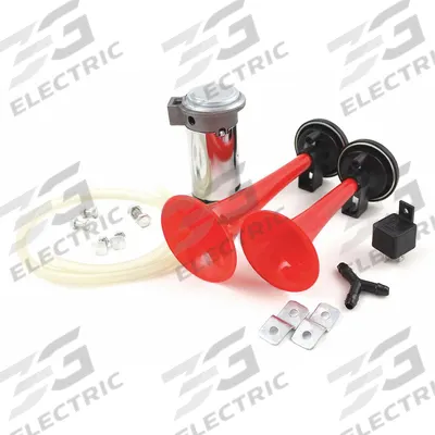 FIAMM Air Horn: 12V DC, Full Tone, Air, Red/Black, Unfinished, 135 dB Sound Level - Max - Electric-Powered Horns