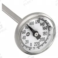 THERMCO Dial Pocket Thermometer: 0°F to 220°F, +/- 1% Accuracy, 5 in Stem Lg, Fahrenheit (MPN YP220FNSF). Key specifications — attr1280785: Fahrenheit; attr1275298: +/- 1%; attr1275296: THERMCO.