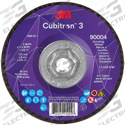 3M CUBITRON 3 Depressed Center Grinding Wheel: Type 27, 5" x 1/4" x 5/8"-11 - Cool-Cutting Grinding Wheels for Carbon & Stainless Steel