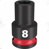 MILWAUKEE Standard Impact Socket: 3/8 in Drive Size, Metric, 8 mm Socket Size, 6-Point, Std (MPN 49-66-6132). Key specifications — attr1215501: MILWAUKEE; attr1215515: Black Phosphate; attr1215518: 8 mm.
