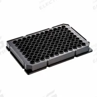CAPLUGS 96-Well Flat Microplates: Non-Sterile, 96 Wells, 0.37 mL, 85 mm Dia, Square, Polystyrene (MPN 2908195Z1FE1). Key specifications — Brand: CAPLUGS; Body Color: Black; RNase/DNase Free: No; Well Shape: Square; Material: Polystyrene.