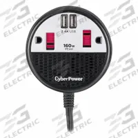 CYBER POWER Power Inverter: 12V DC Auto Power Port, 100 W Continuous Output Power, 2 Outlets, 60 Hz (MPN CPS160PPB2U). Key specifications — Brand: CYBER POWER; DC Connection: 12V DC Auto Power Port; Input Voltage: 11 to 15V DC; Output Frequency: 60 Hz; Output Voltage: 120V AC.