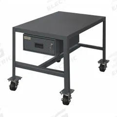 DURHAM MFG Work Table: Fixed Ht, Steel, 24 in x 18 in, 4,000 lb Overall Load Capacity (MPN MTDM182442-2K195). Key specifications — Unit Type: Not Expandable or Modular; Assembly: Fully Assembled; Wheel Material: Phenolic; Frame Material Finish: Powder Coated; Drawer Depth: 19-1/4 in; Drawer Height: 4-15/16 in; Mobility: Casters; Drawer Width: 13-5/16 in.