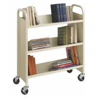 SAFCO Book Cart: 43 1/2 in Overall Ht, 36 in Overall Wd, 14 1/2 in Overall Dp, Single-Sided Sides (MPN 5358SA). Key specifications — attr1036848: Metal; attr1036852: (4) Swivel.