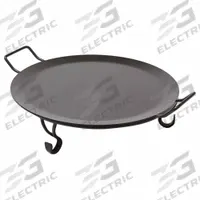 AMERICAN METALCRAFT Round Griddle: Round, 18 in Overall Dia, 4 1/4 in Overall Ht, Wrought Iron (MPN GS18). Key specifications — Manufacturer Part Number: GS18; Material: Wrought Iron; Shape: Round; Product Type: Griddle with Stand; Brand: AMERICAN METALCRAFT; NSF Certified: No; Color: Black.