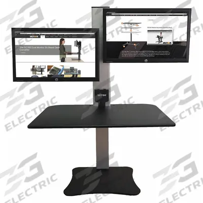 VICTOR Electric Sit-Stand Desk: (2) Monitor Arms/Power Cord/Push Button - Electronic Standing Desk Converters