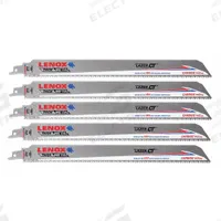 LENOX Reciprocating Saw Blade: 8 Teeth per Inch, 12 in Blade Lg, 0.05 in Blade Thick, Carbide, 5 PK (MPN LXAR12108CT). Key specifications — attr1109198: 8; attr1109200: Flexible for Curved Cuts; attr1109201: Straight; attr1109209: LENOX.
