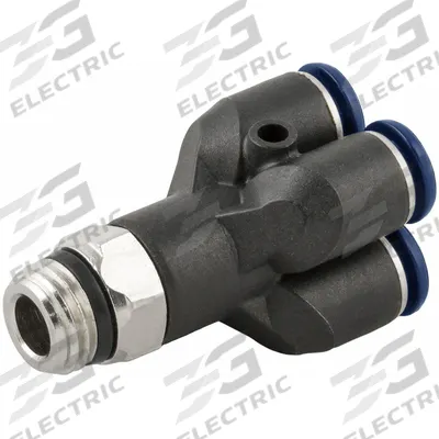 AIGNEP Push-Fit Wye Fitting: 1/4 in OD x 1/4 in OD x 1/4 in OD x 1/4 in OD Size - Nylon & Nickel-Plated Brass Tube Fittings