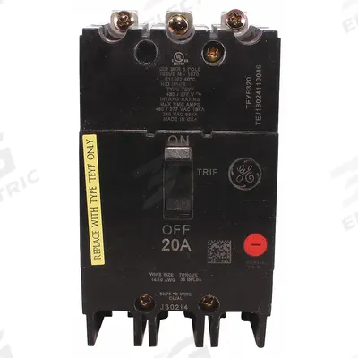 GE Molded Case Circuit Breaker: 20 A Amps, 18kA at 277/480V AC, Fixed, Lug - TEY-Frame GE Molded Case Circuit Breakers