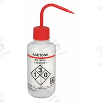 APPROVED VENDOR Wash Bottle: 500 mL, Acetone, Red, Narrow, Std Spout Spout, White, 75 mm Body Dia (MPN 24J880). Key specifications — Closure Color: Red; Vented/Nonvented: Vented; Body Color: White; Brand: APPROVED VENDOR; Imprinting Group: Specific Chemicals.