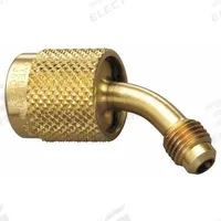 YELLOW JACKET Coupler: 2 in Lg, 45° Angle, Input 1/4 in Male SealRight™, Output 1/4 in Female Flare (MPN 19208). Key specifications — Product Type: Coupler; Brand: YELLOW JACKET; Manufacturer Part Number: 19208; Material: Brass.