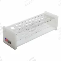 Tube Rack: 2 1/2 in Overall Wd, 2 1/2 in Overall Ht, 8 3/4 in Overall Lg, Acrylic, Clear/White (MPN 159565-2). Key specifications — Material: Acrylic; Color: Clear/White; Product Type: Test Tube Rack; Total Holding Capacity: (29) Tubes; Brand: DYNALON.