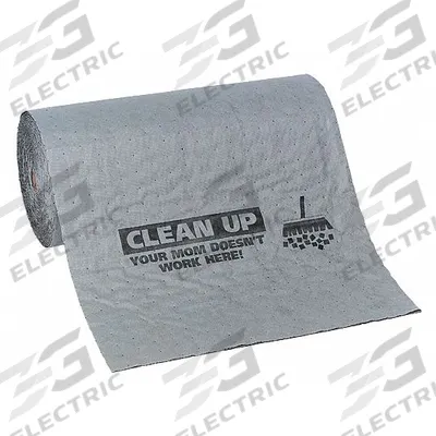 PIG Sorbent Roll: 75 ft Lg, 24 in Wd, Gray, Polypropylene, 75 ft Roll Lg, 24 in Roll Wd - Printed Message Sorbent Rolls