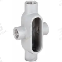 Conduit Outlet Body: Aluminum, 1 1/4 in Trade Size, X Body, 19.5 cu in Body Capacity, Threaded Hub (MPN X47SA). Key specifications — Finish: Powder Coated; Includes: Set Screw Hubs; For Use With: IMC; Brand: HUBBELL KILLARK; Hub Style: Threaded; Mfr. Series: Duraloy 7.