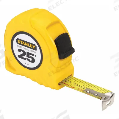 STANLEY Tape Measure: Nonmagnetic Single Hook Tip, 25 ft, Plastic - Fractional-Read Tape Measures