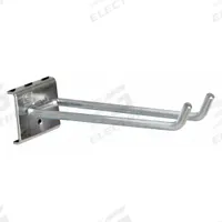 TRESTON Double Rod Pegboard Hook: 3 7/8 in x 5 29/32 in x 1 3/4 in, 5 Hooks, Screw-In, Surface (MPN 853221-51). Key specifications — Mounting Type: Surface; Includes: Black Holding Clip; Finish: Zinc-Plated; Color: Silver; Accessory Type: Double Rod Hook; Locking System: Screw-In; Material: Steel; Brand: TRESTON.