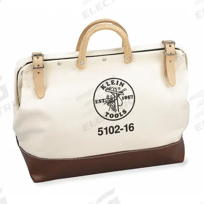 KLEIN TOOLS Tool Bag: 16 in W x 6 in D x 14 in H, Brown, Canvas, 1 Pockets, 1 Inside Pockets - Canvas Wide-Mouth Tool Bags