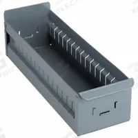 APPROVED VENDOR Drawer Bin: 17 in Overall Lg, 5 1/2 in x 4 1/2 in, Gray, Not Stacking Capable (MPN BX-518). Key specifications — Stackable: Not Stacking Capable; Brand: APPROVED VENDOR; Includes Dividers: Dividers Included.