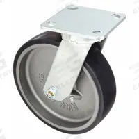 RWM Plate Caster: Swivel, Polyurethane, 8 in Wheel Dia, 2 in Wheel Wd, 9 1/2 in Mounting Ht, Roller (MPN 47-UIR-0820-S). Key specifications — Wheel/Tread Color: Black; Brand: RWM; Roll Up: Swivel.