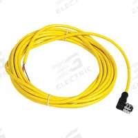Cordset: 1/2"-20 Female Right Angle x Bare Wire, 3 Pins, Yellow, PVC, 5 m Cable Lg, 18 AWG Wire Size (MPN XZCPV1965L5). Key specifications — Brand: TELEMECANIQUE SENSORS; Cable Jacket Color: Yellow; IP Rating: IP65; Wire Size: 18 AWG.