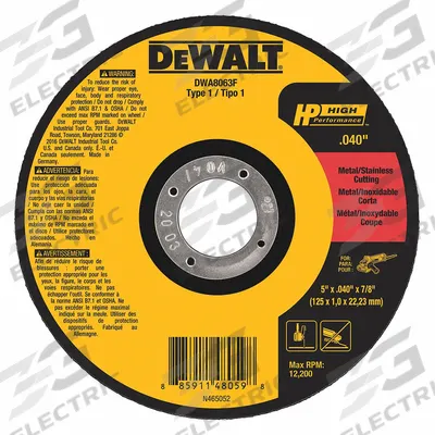 DEWALT Abrasive Cut-Off Wheel: Type 1, 5" x 0.04" x 7/8", Aluminum Oxide, 60 Grit - General Purpose Cut-Off Wheels for Carbon & Stainless Steel