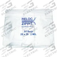 RELOC ZIPPIT Reclosable Bag: 2 mil Thick, 20 in Wd, 20 in Lg, Hang Hole Not Included, Box, 500 PK (MPN R2020). Key specifications — With Hang Hole: Hang Hole Not Included; Brand: RELOC ZIPPIT; Package Configuration: Box.