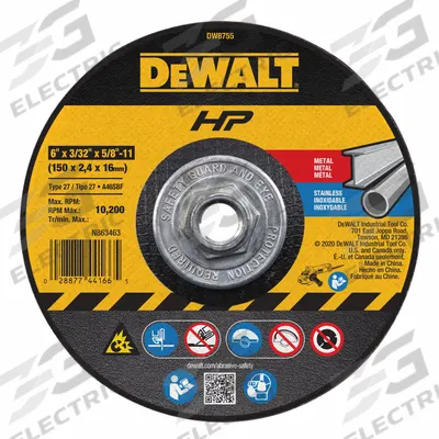 DEWALT Depressed Center Cut-Off Wheel: Type 27, 6" x 3/32" x 5/8"-11, Aluminum Oxide - General Purpose Cut-Off Wheels for Carbon & Stainless Steel