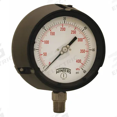 WINTERS Process Pressure Gauge: 0 psi to 60 psi, White, 4 1/2 in Dial, 1/2 in NPT Male - Vibration-Resistant All-Stainless Steel Wetted Parts & Casing