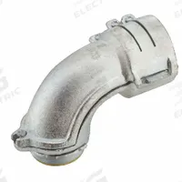 Connector - Clamp Style, 90 Degrees: Iron, 2 in Trade Size, 2 in MNPT, Insulated (MPN 3208). Key specifications — Box Connection: 2 in MNPT; Connection Type: Squeeze; Color: Gray; Connection Orientation: 90°; Cable Clamping Method: Squeeze Clamp; Material: Iron; Insulated: Yes; For Use With: AC.