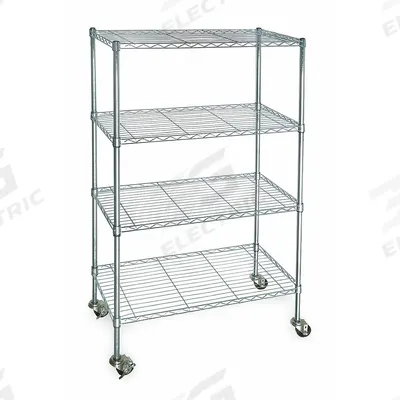 APPROVED VENDOR Wire Shelving Unit: 60 in x 18 in x 68 in, Dry, Split Sleeve, 4 Shelves - Mobile Wire Shelving for Dry Use