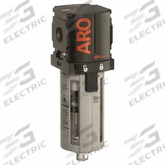 ARO Filter: Std, 1/4 in NPT, 5 micron, 49 scfm, 150 psi Max Op Pressure, Plastic Bowl, Auto Drain (MPN F35121-401). Key specifications — attr110055: Series 1000; attr111567: Standard; attr110008: ARO.